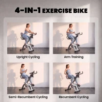 SPORTNOW 4-In-1 Folding Exercise Bike with Resistance Bands, Bluetooth App, 8-Level Magnetic Resistance, LCD Display, Grey(m-4)