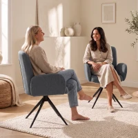 HOMCOM Swivel Accent Chair, Upholstered Linen-Look Armchair with Curved Backrest, Wrapped Armrests for Living Room, Grey(m-9)