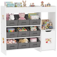 AIYAPLAY Spielzeugregal für Kinder aus Holz mit 9 herausnehmbaren Behältern und Schrank, 92x30x80 cm, Weiß(m-8)