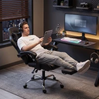 HOMCOM Scaun Gaming Ergonomic cu Pernă Lombară Masantă, Fotoliu Gaming Înclinabil din Piele Sintetică, Negru(m-4)