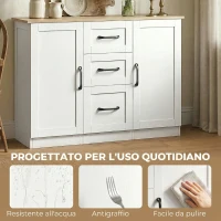 HOMCOM Credenza Cucina, Mobile Cucina con 3 Cassetti, 2 Ante, Soft Close, per Sala da Pranzo Ingresso Salotto, 110x35x80.4cm, Bianco(m-6)