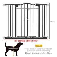 PawHut Metal 74-100cm Adjustable Pet Gate Safety Barrier w/ Auto-Close Door Black(m-3)