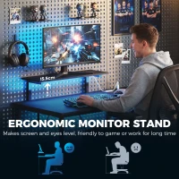 HOMCOM 114.5 cm L-Shaped Gaming Desk, Computer Desk with LED Lights, Power Station and Adjustable Mesh Shelf , Black(m-7)