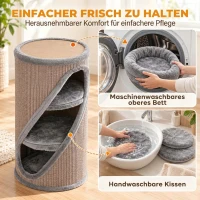 PawHut Kattenkrabton 75 cm hoog, Ø 35 cm, 4 niveaus, met 3 schuilplaatsen, afneembaar wasbaar pluche bed en sisal kraboppervlak(m-7)