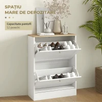 HOMCOM Pantofar Slim cu 2 Uși Rabatabile, Rafturi Reglabile și Detașabile, pentru 8-12 Perechi, 60x23,5x80 cm, Alb(m-4)