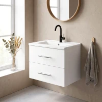 HOMCOM Dulap cu Lavoar pentru Baie, Alb, cu 2 Sertare(m-10)