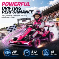 AIYAPLAY 24V Electric Go Kart for Kids 6-12 Years with Drift Mode, Adjustable Seat, 3 Speed, Slow Start, Pink(m-4)