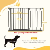 PawHut Wide Dog Safety Gate, with Door Pressure, for Doorways, Hallways, Staircases - Black(m-3)