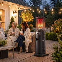 Outsunny Gas Patio Heater, 11 kW Portable Propane Outdoor Heater with Pulse Ignition, Protective Mesh, Tip-over Protection, Black(m-9)