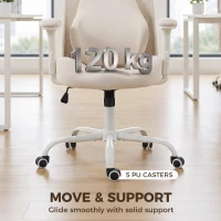 HOMCOM Chaise Bureau Ergonomique, Fauteuil Bureau en Maille, Soutien Lombaire à Mémoire de Forme, Accoudoirs Réglables, Beige(m-9)