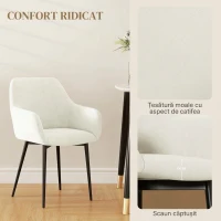 HOMCOM Set 2 Scaune de Dining Nordice Tapițate cu Brațe Curbate din Material Catifelat, 54x57x80 cm, Crem(m-8)
