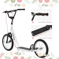 HOMCOM Kick Scooters for Kids with Adjustable Height, Anti-Slip Deck, Dual Brakes, Rubber Tyres, for Boys and Girls Aged 5+ Years Old - White(m-7)