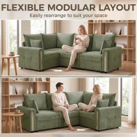 HOMCOM 228cm L Shaped Sofa with Lift-Up Storage, 3-Seater Sectional Sofa with Wide Deep Seat, Dark Green(m-4)