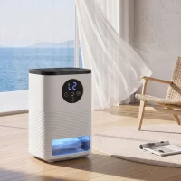 HOMCOM Deshumidificador 0,3L/Día para 15 ㎡ Depósito 1,4 Litros Luz RGB Temporizador de 24H Pantalla LED Blanco(m-2)