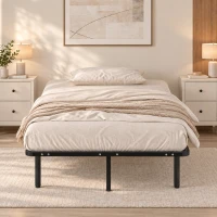 HOMCOM Lit double industriel à 28 lattes avec espace de rangement, en bois et acier, 120x190x31 cm, noir et bois(m-5)