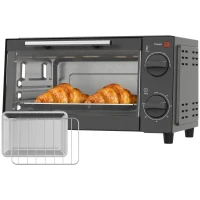 HOMCOM Mini Cuptor Electric 9L Cuptor Electric de Masă 750W cu Temperatură Reglabilă Temporizator 35x24,6x20 cm Gri(m-7)
