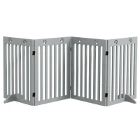PawHut Wooden Pet Gate Foldable Freestanding Dog Safety Barrier w/ Support Feet, Grey(m-11)