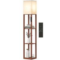 HOMCOM Lámpara de Pie con 3 Estantes Luz LED Regulable Control Táctil y Remoto Pantalla de Tela Bombilla Incluida Marrón(m-11)
