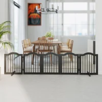 PawHut Freestanding Dog Gate Wooden Stair Gate for Dogs with Support Feet Foldable Pet Fence Safety Barrier for the House Doorway Stairs Black(m-8)