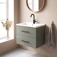HOMCOM Dulap pentru Baie cu Lavoar din Ceramică, 2 Sertare, 61 x 40 x 48 cm, Verde(m-10)