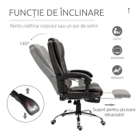 HOMCOM Fotoliu de Birou Reclinabil Președințial cu Suport pentru Picioare, 64.5x69x109-117 cm, culoare Cafea(m-6)