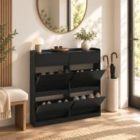 HOMCOM Zapatero Slim en Madera con 4 Cajones Abatibles y 2 Cajones Deslizantes, 98x19.2x95.3 cm, Negro(m-5)