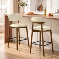 HOMCOM Lote de 2 Taburetes de Bar, Taburetes en Chenilla, Asiento Acolchado, Respaldo y Reposapiés, Patas de Madera, Beige(m-5)