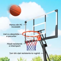 SPORTNOW Coș de Baschet Portabil pentru Exterior, Reglabil 2,45-3,05 m, Panou Rezistent la Șocuri, Reglare cu Manivelă(m-7)
