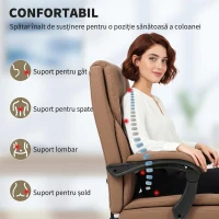 HOMCOM Scaun de Birou Ergonomic Reclinabil 140° cu Suport pentru Picioare și Pernă, Scaun de Birou din Piele Ecologică Rezistentă, Ușor de Curățat, Cotiere Căptușite, Rotativ și Reglabil pe Înălțime, Maro(m-4)