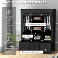 HOMCOM Dulap din Material Textil Pliabil Economisitor de Spațiu 125x43x162,5 cm Negru(m-4)