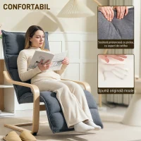 HOMCOM Fotoliu Relaxant din Lemn cu Tapiserie din Catifea și Suport pentru Picioare Reglabil, Gri Închis(m-4)