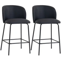 HOMCOM Lot de 2 Tabourets de Bar avec Dossier et Repose-pieds, Revêtement en Tissu et Pieds en Acier, Noir(m-1)