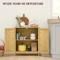 HOMCOM Comodă Boho din Ratan și Bambus cu 2 Uși și Poliță Internă, 60x27x67.5cm, Culoare Lemn(m-4)