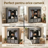 HOMCOM Dulap pliabil din material textil cu sertare și uși rulabile cu fermoar, 125x43x162,5cm, gri închis(m-6)