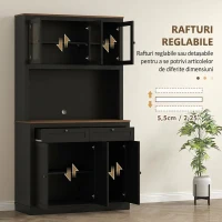 HOMCOM Dulap Înalt de Bucătărie cu 4 Dulapuri, 2 Sertare și Blat Central, 100x40x180 cm, Negru(m-5)