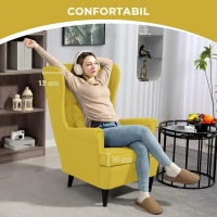 HOMCOM Fotoliu cu Pouf în Stil Contemporan, din Țesătură cu Efect de In și Lemn de Caucciú, 75x83x104 cm, Galben(m-5)