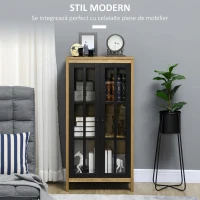HOMCOM Bufet Modern cu 2 Uși din Sticlă și Lemn, 60x35x120cm, Maro(m-4)