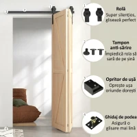 HOMCOM Kit pentru Ușă Glisantă Rabatabilă din Oțel Carbon Negru 122x0.5x4 cm(m-5)
