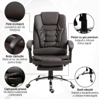 HOMCOM Fotoliu de Birou Reclinabil Președințial cu Suport pentru Picioare, 64.5x69x109-117 cm, culoare Cafea(m-7)