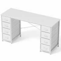 HOMCOM Computertisch mit 8 Stoffschubladen und Stauraum Schreibtisch 140 cm Weiß(m-1)