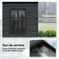 Outsunny Căsuță pentru Unelte cu 2 Intrări, Ferestre și Aerisiri, din PP și Aluminiu, 128x104x196 cm, Gri Închis(m-5)