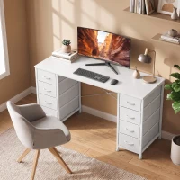 HOMCOM Computertisch mit 8 Stoffschubladen und Stauraum Schreibtisch 140 cm Weiß(m-2)