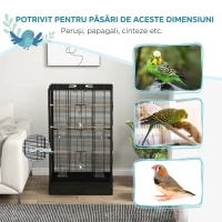 PawHut Colivie pentru Păsări cu Tavă Detașabilă și Suporturi, Volieră pentru Papagali, 61x36.5x98cm, Negru(m-6)