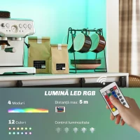 HOMCOM Bufet Bucătărie cu Prize Electrice, Lumină LED, Suport pentru Sticle și Uși Glisante, 100x38x180 cm, Alb(m-6)