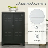HOMCOM Dulapior Multifunctional cu 2 Usi Stil Industrial, Dulapior Metalic pentru Casa si Garaj - Gri(m-5)