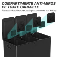 HOMCOM Bidone Immondizia a 3 Sezioni da 20L con Chiusura Silenziosa, in Acciaio Inox e PP, 61.9x36.6x56.7 cm, Nero(m-5)