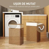 HOMCOM Coș pentru rufe 72L cu capac din bambus, mânere din frânghie și sac detașabil, maro(m-6)