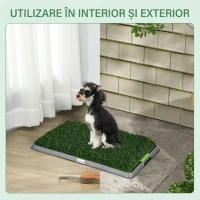 PawHut Toaletă pentru câini cu gazon sintetic, iarbă de schimb și tavă inferioară pentru interior și exterior, 67x41x3.5 cm(m-7)