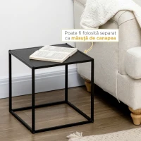 HOMCOM Set de 2 Mese de Cafea Pătrate Suprapozabile pentru Living și Sufragerie din Oțel, Negru(m-5)