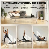 SPORTNOW Reformer Pilates Pliabil pentru Acasă cu 2 Benzi Elastice, Alb(m-4)